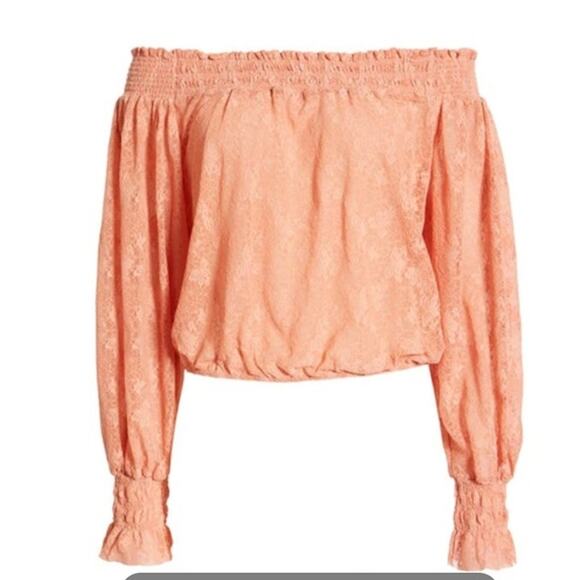 Free People Emily Lacey Top NWT size XS Savannah Red Off Shoulder - Picture 7 of 7